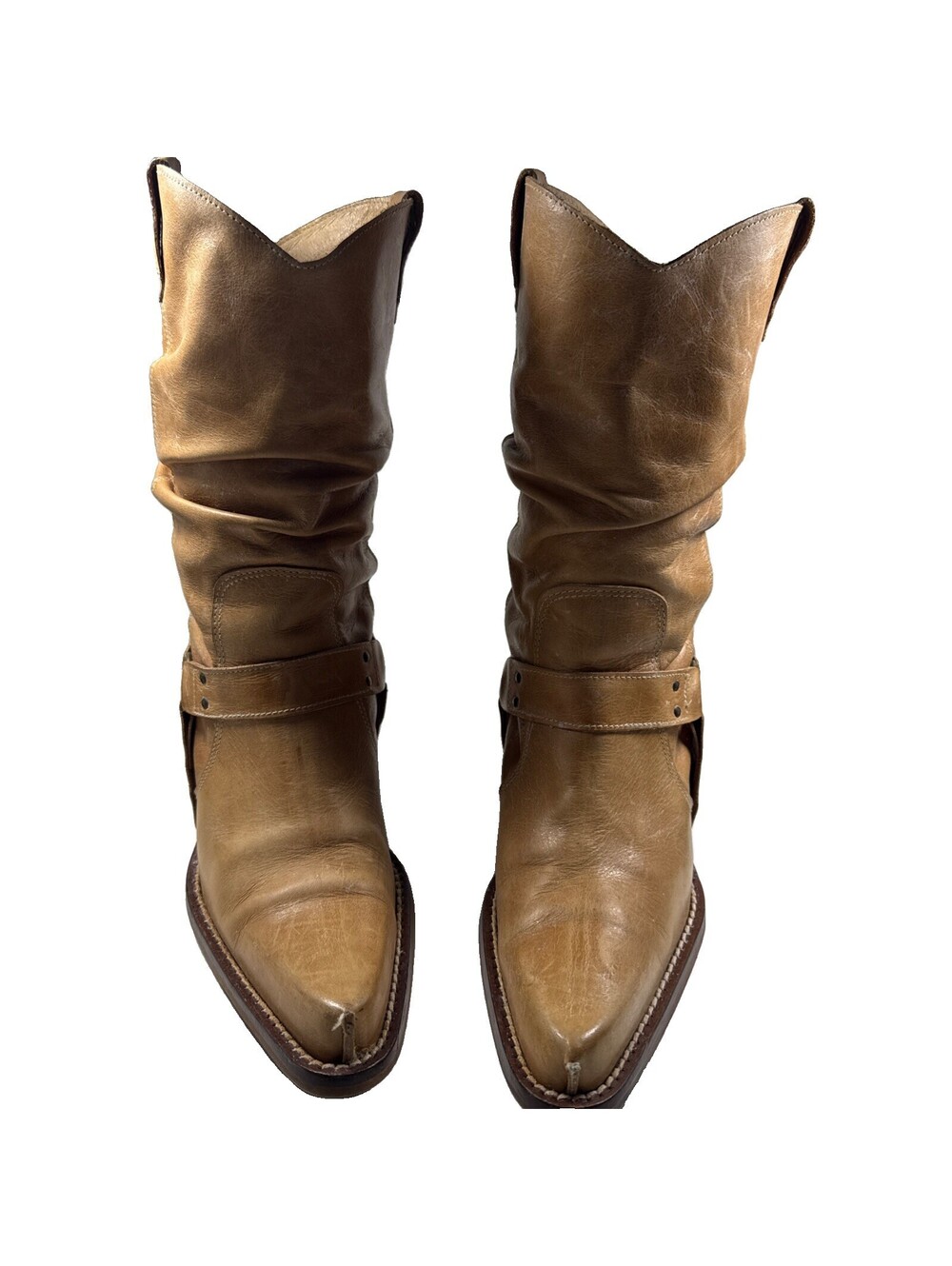 DESTROY Women Vintage Western Slouch Boots Tan Leather S- 41 Spain Pre Owned